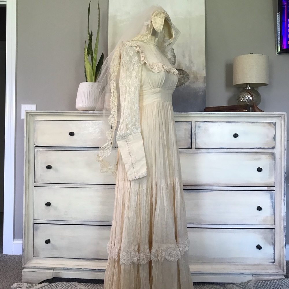 Gunne Sax High Collar Cottagecore Dress 11 - Picture 8 of 10